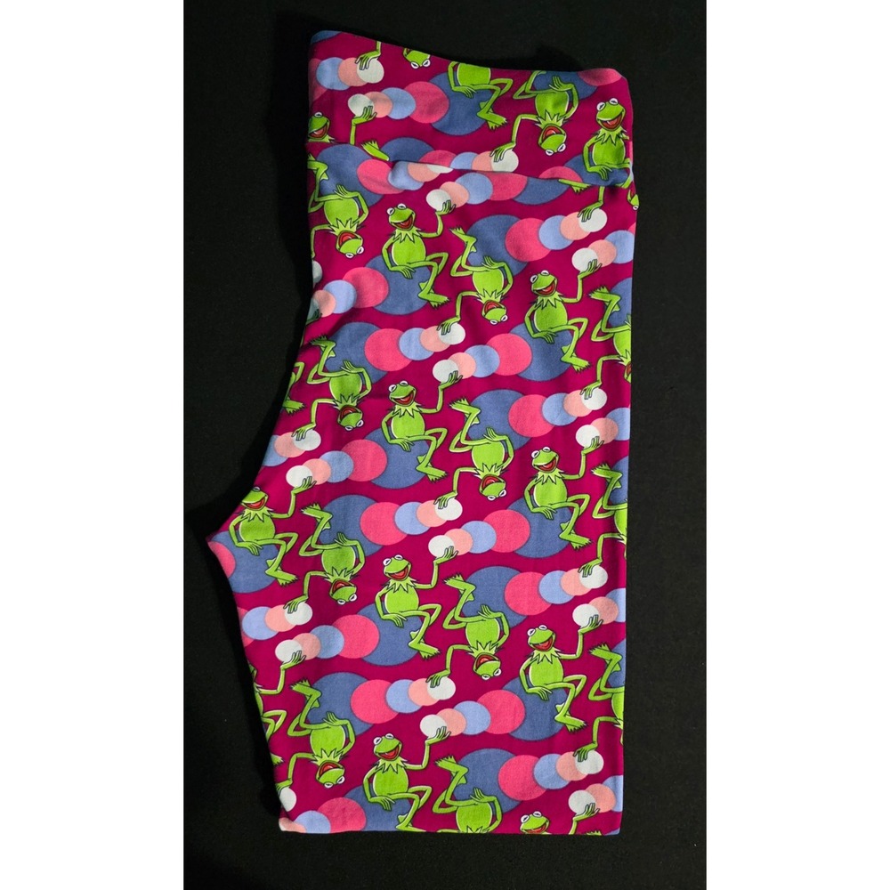 LuLaRoe Disney Kermit the Frog Leggings Pink Purple Polka Dot Tall & Curvy TC